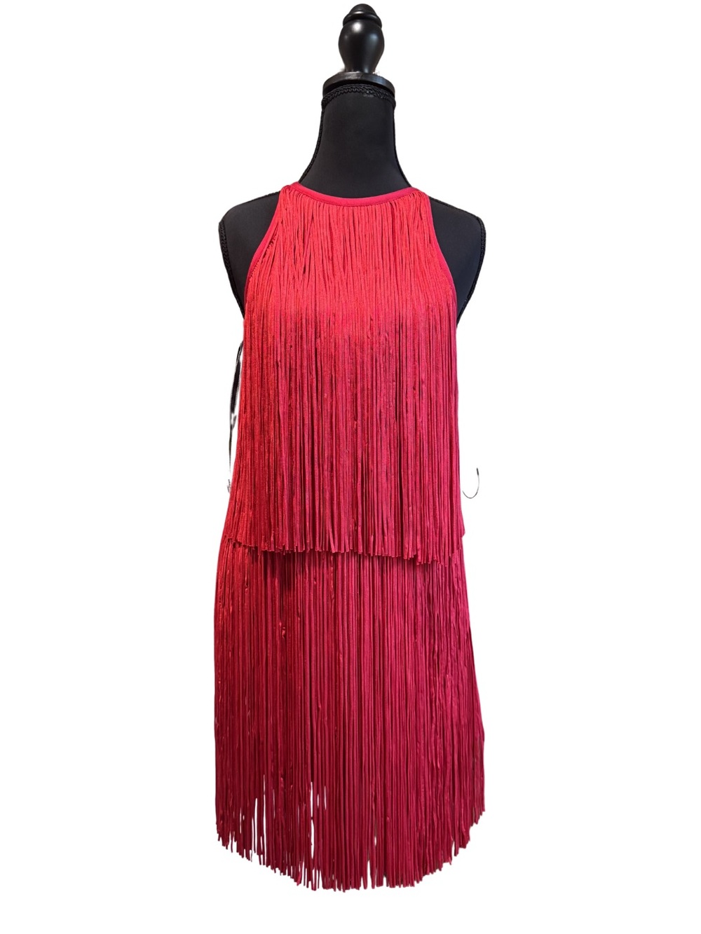 NWT Herve Leger Red Tiered Fringe Mini Dress XS Bandage Halter MSRP $1690